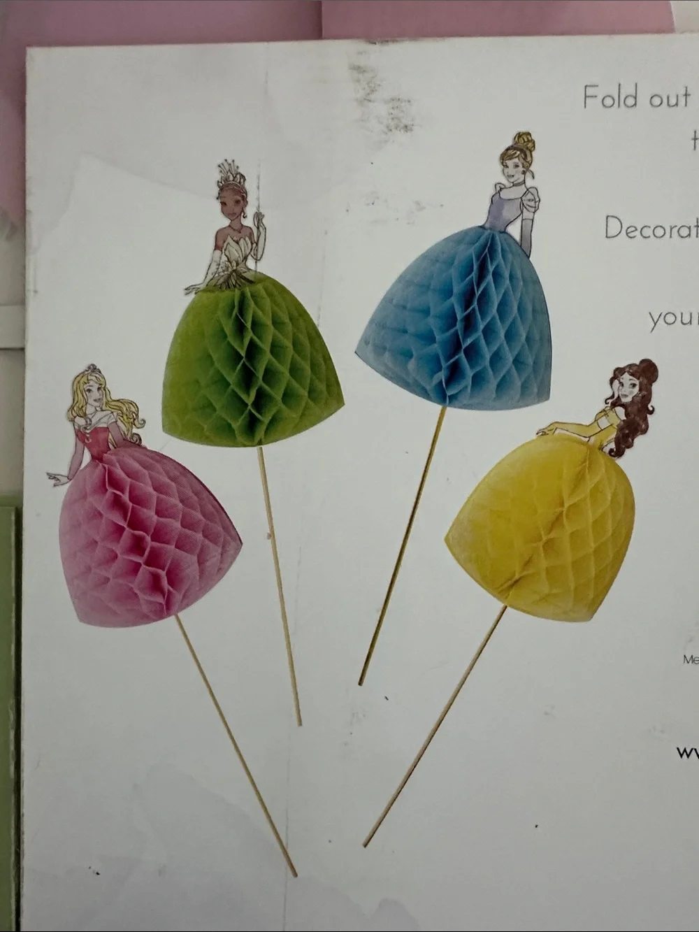 Disney Princess Honeycomb Cupcake Picks - Pink, Yellow, Green